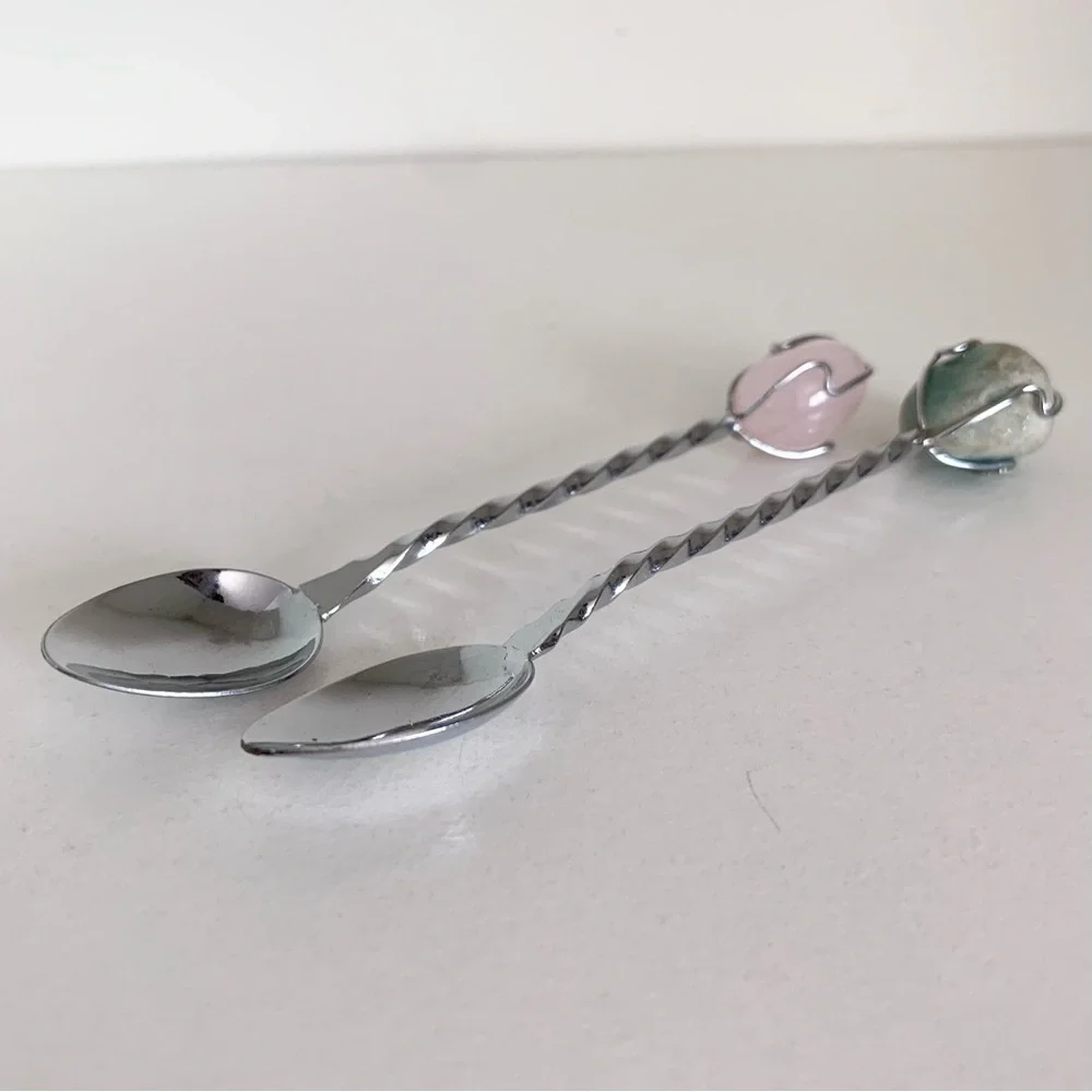 Vintage silver rope spoons with stone ends